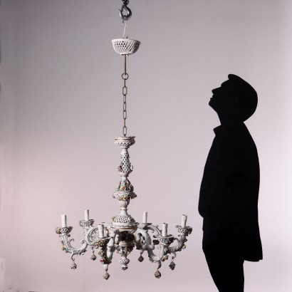 Capodimonte Revival Chandelier Glazed Ceramic Italy 20th Century