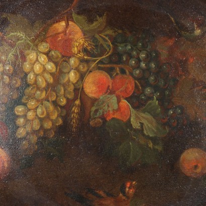 Nature morte aux fruits et petit oiseau