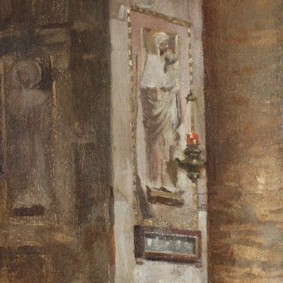 Church Interior by Vittore Zanetti Zilla Oil on Canvas Italy \\'800.