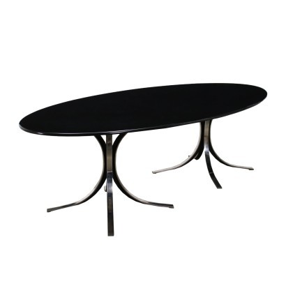 Grande Table Bois Laqué Mètal Italie 1970s