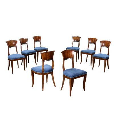 antiguo, silla, sillas antiguas, silla antigua, silla italiana antigua, silla antigua, silla neoclásica, silla del siglo XIX, ocho sillas estilo Biedermeier