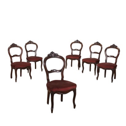 Group of 6 Louis Philippe Chairs Walnut Italy 19th Century