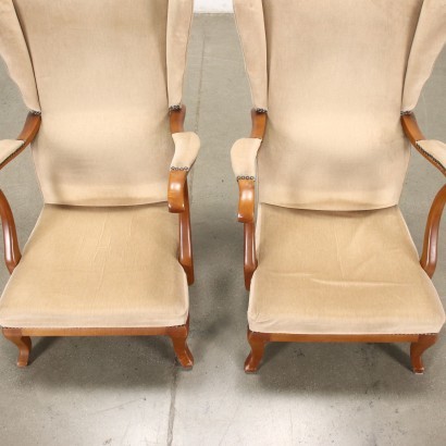 Couple of Armchairs Beech Velvet Italy 1950s