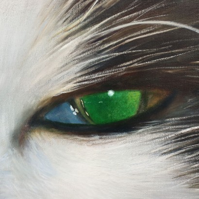 Large Portrait of a Cat Oil on Canvas XXI Cent.