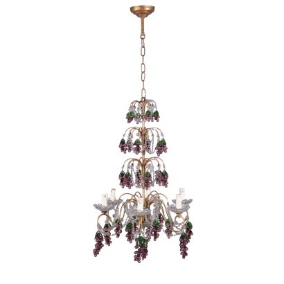 Chandelier Gilded Metal Glass Italy \'900