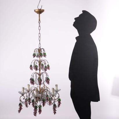 Chandelier Gilded Metal Glass Italy \'900