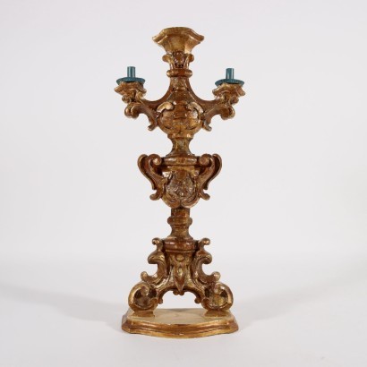 Pair of Baroque Candelabra Lacquered Wood Italy 18th Century