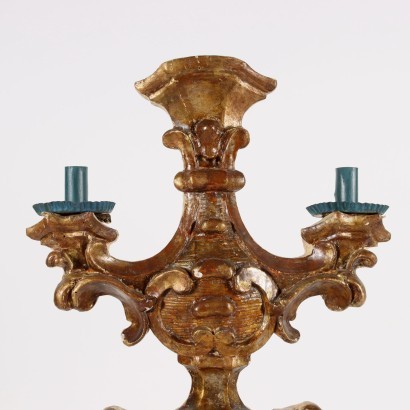 Paire de Candélabres Baroques Bois Laqué Italie XVIII S.