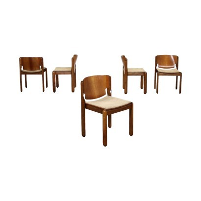 Group of 5 Chairs Cassina Plywood Fabric Italy 1960s