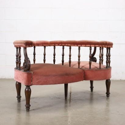 Louis Philippe Conversation Sofa Walnut Velvet Italy \'800