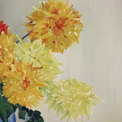 Komposition von Blumen in Blauer Vase Öl auf Karton Italien 1947