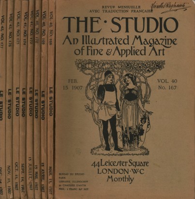 The Studio annata 1907 (9 fascicoli): vol. 40 n. 167 febbraio, vol. 40 n. 168 marzo, vol. 40 n. 169 aprile, vol. 40 n. 170 maggio, vol. 41 n. 172 luglio, vol. 41 n. 174 settembre, vol. 42 n. 175 ottobre, vol. 42 n. 176 novembre, vol. 42 n. 177 dicembre