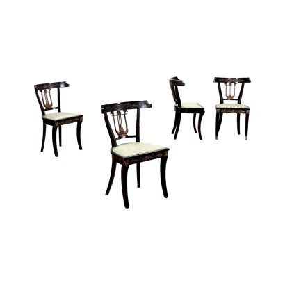 Groupe de 4 Chaises Style Empire Bois Italie XX Siècle