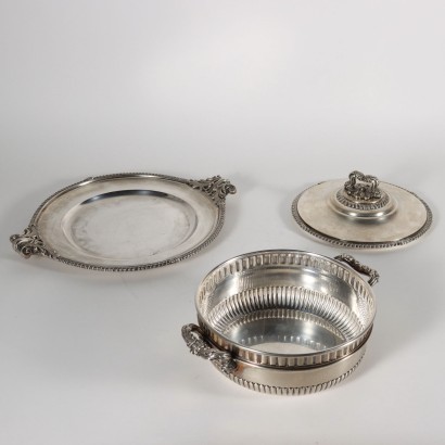 Antik, Tafelservice, antikes Tafelservice, antikes Tafelservice, antikes italienisches Tafelservice, antikes Tafelservice, neoklassisches Tafelservice, Tafelservice aus dem 19. Jahrhundert, Legumiera mit Silver Plate Company