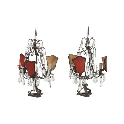 Paire de Lampes à Moulinet Laiton Verre Italie XX Siècle
