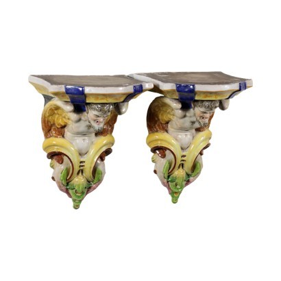 antiques, ceramics, ceramic antiques, ancient ceramics, ancient Italian ceramics, antique ceramics, neoclassical ceramics, 19th century ceramics, Pair of Shelves