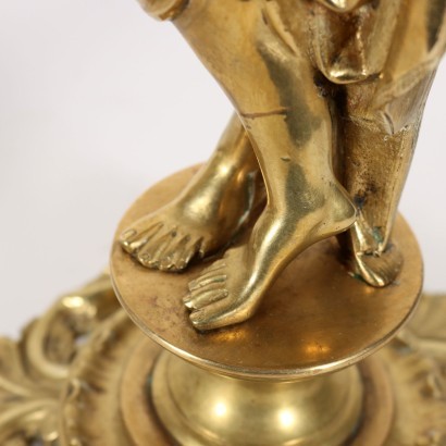 Paar Lampen Vergoldete Bronze Milchglas Italien XX Jhd