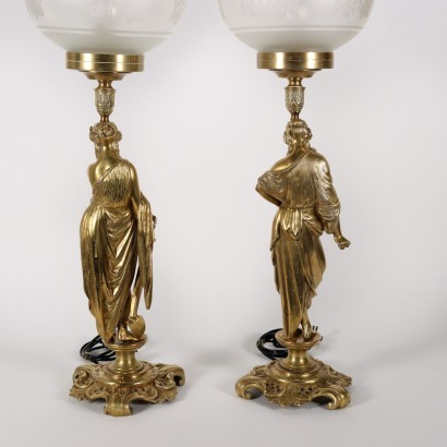 Paire de Lampes en Bronze Doré Verre Italie XX Siècle