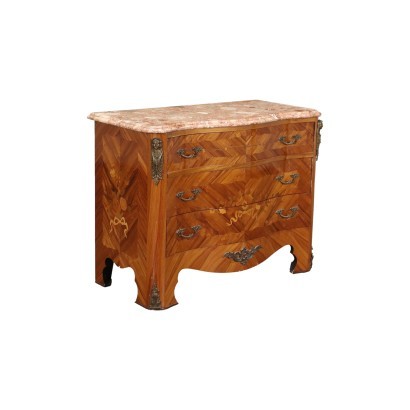 Inlaid Chest of Drawers Poplar Bronze Marble Italy '900