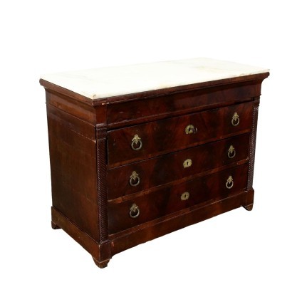 Commode Charles X Acajou Peuplier Marbre Italie XIX Siècle