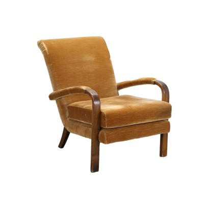 Armchair Stained Beech Wood Foam Velvet Italy 1940s