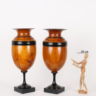 Pair of Vases Cherry Wood Italy XX Century