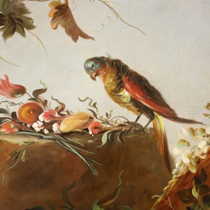 Floral arrangement with parrot