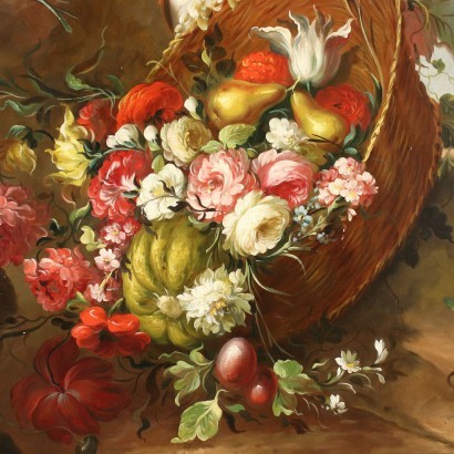 Floral arrangement with parrot