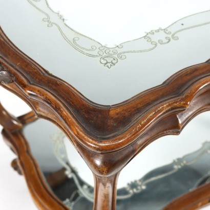 Double Tray Table Rococo Style Walnut Glass Italy XX C.