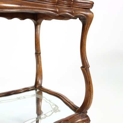 Double Tray Table Rococo Style Walnut Glass Italy XX C.