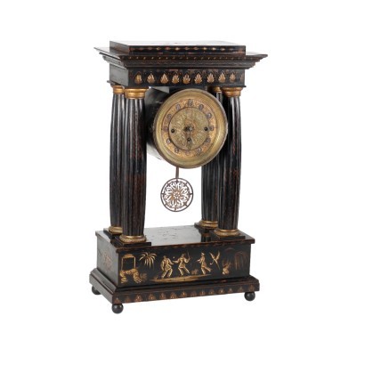 Temple Clock Ebonized Wood Bronze France XIX Century