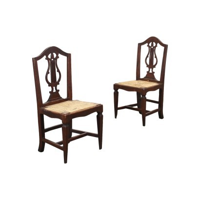 Paire de Chaises Directoire Noyer Italie 18ème-19ème Siècle