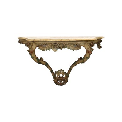 Baroque-Style Teardrop Console Wood Marble Italy 19th-20th Century
