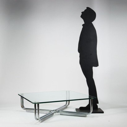 Coffee Table 784 by Cassina Chromed Metal Glass Italy '60s-'70s