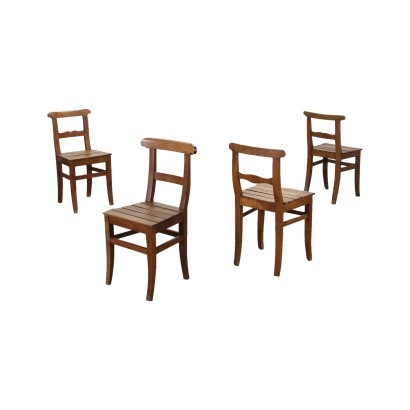 Groupe de 4 Chaises Directoire Merisier Orme Italie 17ème-18ème S.