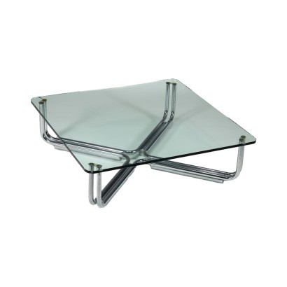 Couchtisch 784 von Cassina Verchromtes Metall Glas Italien 60er-70er