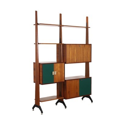 Bookcase Formica Metal Brass Teak Italy 1960s