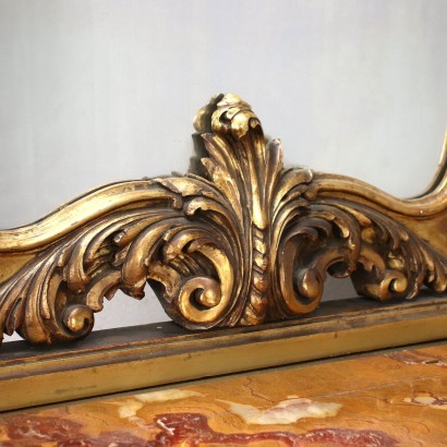 Console avec Miroir Style Rococo Albâtre Miroir Bois Doré Italie XX S