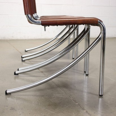 Group of 4 Chairs by Acerbis Leather Chromed Tubular Italy 1970s