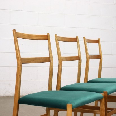 Group of 6 Chairs Super Leggera by Cassina Ash Foam Velvet Italy 1970s