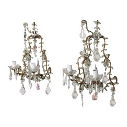 Pair of Appliques Metal Glass Italy XX C