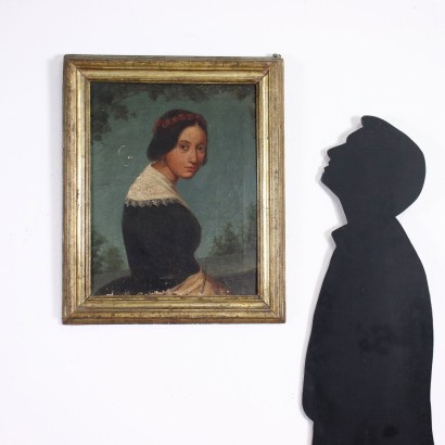 Portrait d'une Jeune Femme Huile sur Toile - Italie XIX Siècle