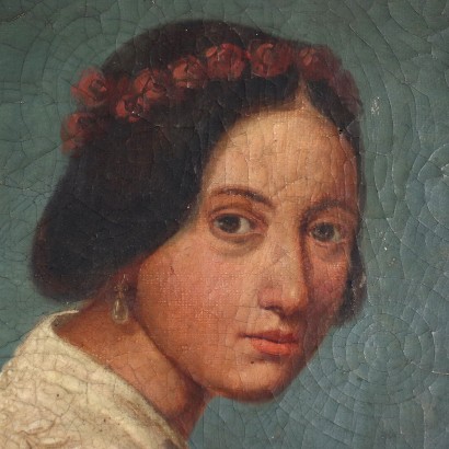 Portrait of a Young Woman Oil on Canvas - Italy XIX Century
