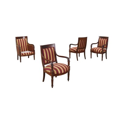 Group of 4 Empire Armchairs Mahogany Italy XIX Century