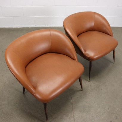 Pair of Armchairs Beech Foam Fake Leather Italy 1950s