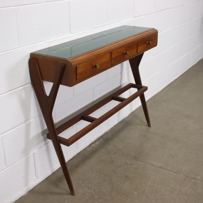 Wall Console Mahogany Veneer Back-Treated Glass Italy 1950s