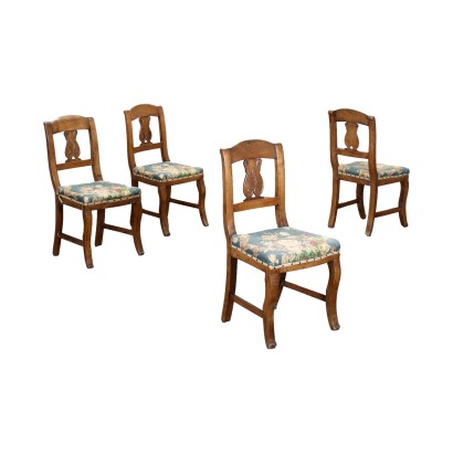 Groupe de 4 Chaises Louis Philippe Noyer Italie XIX Siècle