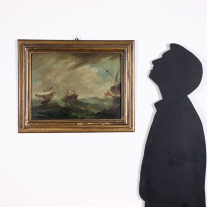Stormy Navy Oil on Canvas Italy XIX Century