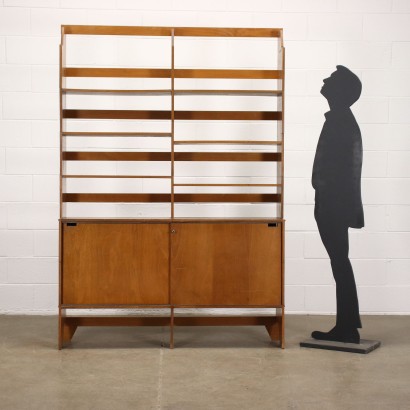 Two-Bay Bookcase F54 by Mcselvini Stained Wood Italy 1960s