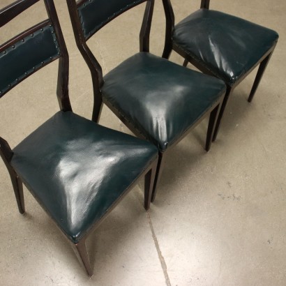 Group of 6 Dining Chairs Wood Fake Leather Italy 50s-60s